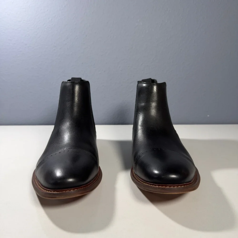 Stacy Adams Chelsea Boots Men New Black Cap Toe Stretch Leather‎ ankle Size 9